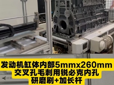 发动机缸体内部5mmx260mm交叉孔毛刺，用<i style='color:red'>锐必克内孔研磨刷</i>+加长杆