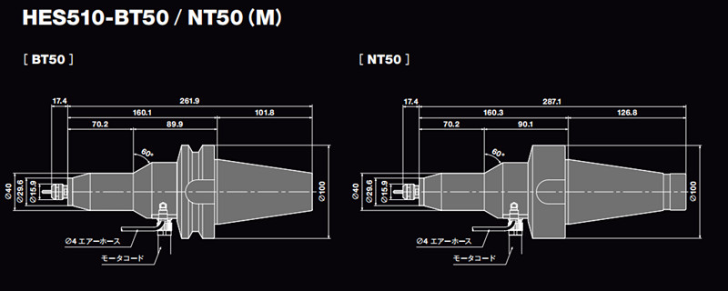 日本NAKANISHI主轴HES510-BT50 NT50尺寸图