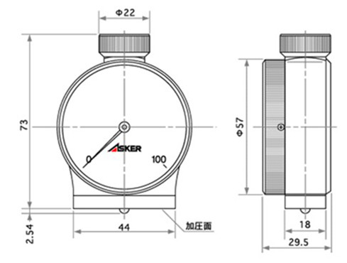 日本ASKER橡胶硬度计C型尺寸图 