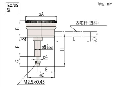 日本三丰指针式百分表1160T尺寸图 