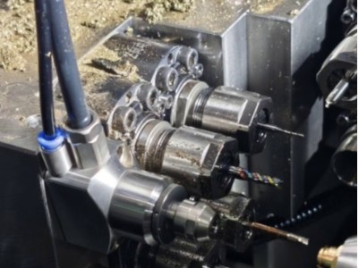 津上BO206走心机背轴铣内螺纹加装8万转高频铣解决振刀、断刀、效率低难  题