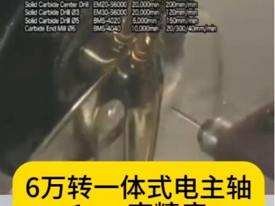 6万转<i style='color:red'>一体式电主轴</i>，1μm高精度，可胜任钻微小孔切割和外圆磨削